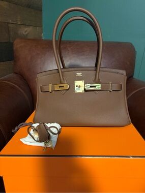 Mirror copy Hermes Brown Togo Leather Birkin 29 shoulder bag with Gold Hardware